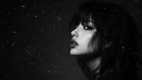 Starlit gaze carves a silver profile from the midnight hush