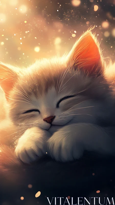 Luminescent White Cat with Chromatic Ear Highlights and Particle Effects.