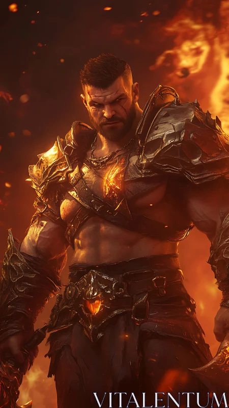 Armored warrior in molten environment with fiery accents.