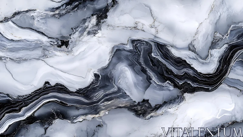 Abstract Marble Texture in Black, White, and Gray Swirling Pattern.