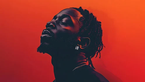 Crimson hush around a silhouetted dreamer in soft glow.