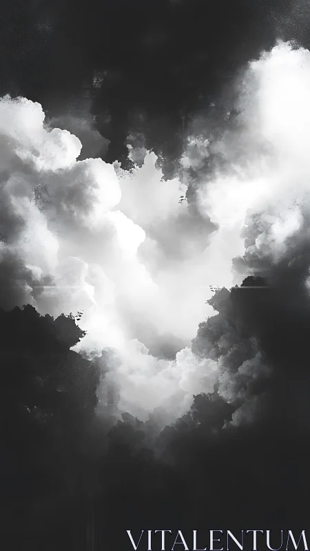 Monochrome cloud mass against deep contrasting darkness.