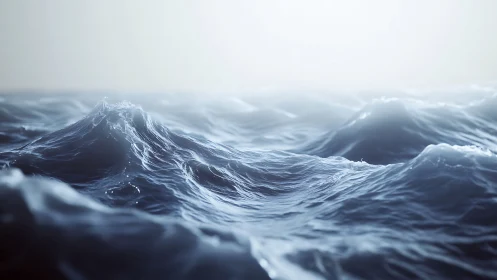 Cresting ocean swells under diffuse atmospheric backlight.