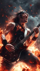 Fiery rock guitarist unleashes molten solos onstage.