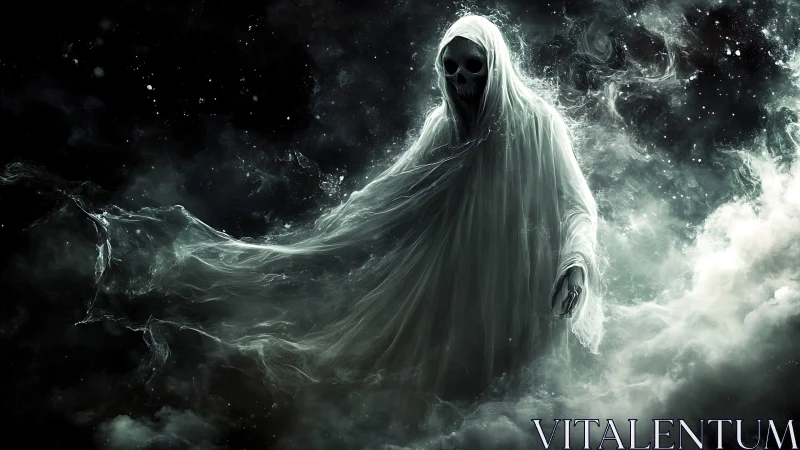 Starlit Wraith Drifting Through Cosmic Graveyard Mist.
