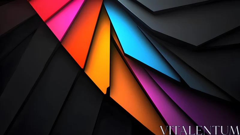Abstract geometric layers with vibrant neon accents in 3D style.
