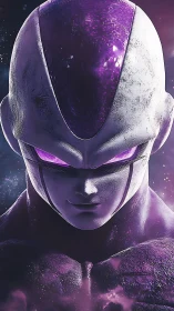 Galactic warlord bathed in violet cosmic menace glow.