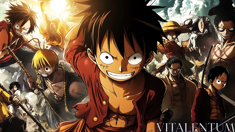 Adventurous pirate crew charging toward bold new horizons.