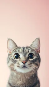 Tabby Cat Portrait Against Pink Background.
