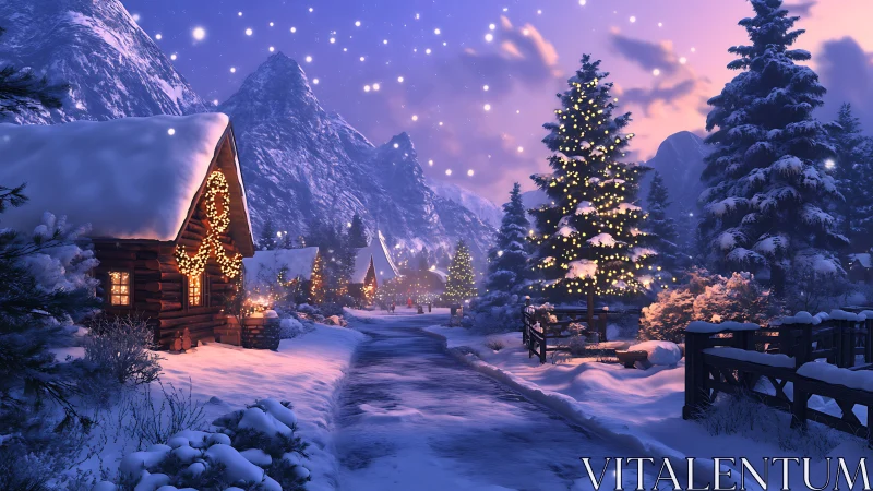 Snowy alpine village glows with warm festive Christmas lights