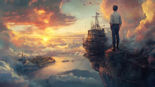 Skycliff dreamer watching sunset harbors drift in cloudlight.