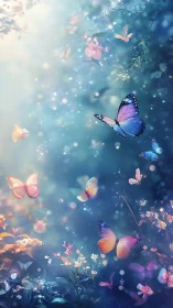 Dreamlit butterfly meadow drifting in soft twilight glow.