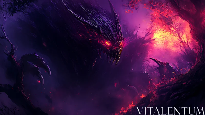 Digital rendering shows dark creature form in vivid forest light