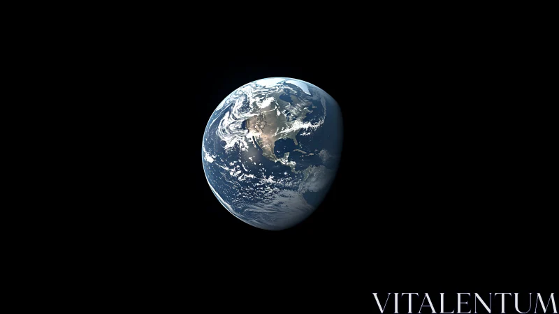 Solitary Earth suspended in deep black cosmic void.