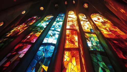 Radiant stained glass windows glow in a rainbow of warm light
