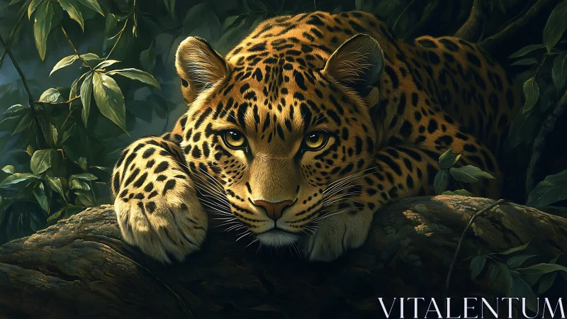 Jaguar Portrait Rendered with Dramatic Chiaroscuro and Foliage Staging