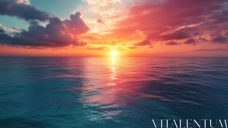 High-saturation ocean horizon at sunset with reflective swell