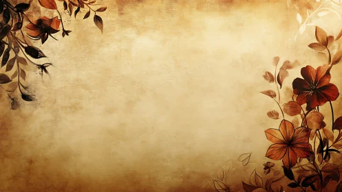 Aged parchment field frames stylized sepia floral silhouettes