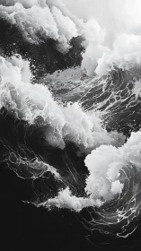 Surging monochrome waves rise and curl with dramatic energy