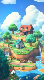 Layered Fantasy Homestead: Isometric Digital Illustration.