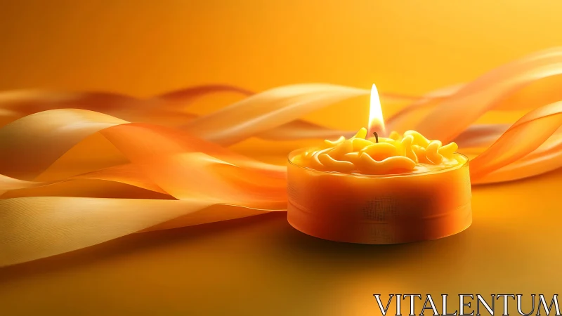 Orange tealight candle rendered with flame against abstract background