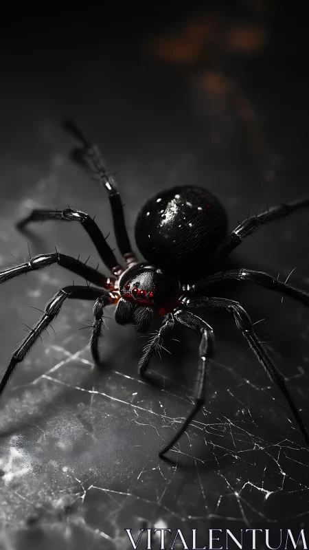 Midnight spider struts across cracked marble gloom