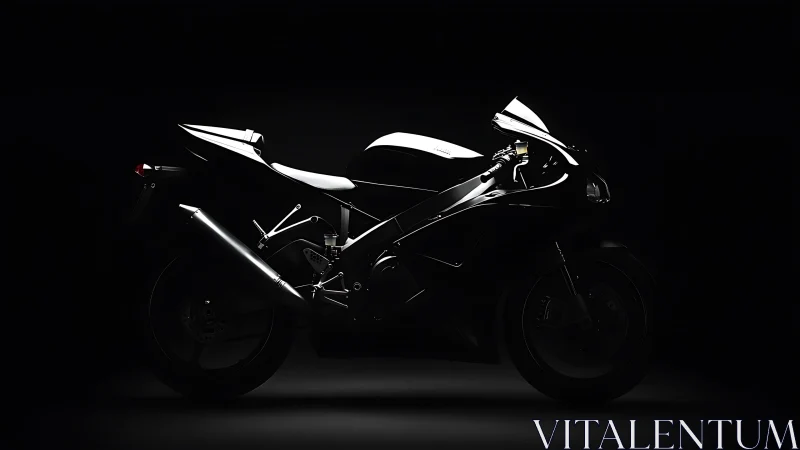 Studio low‑key sport motorcycle profile in dramatic chiaroscuro.