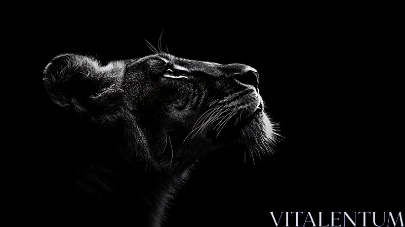 Lioness gazing into darkness with quiet, powerful grace.