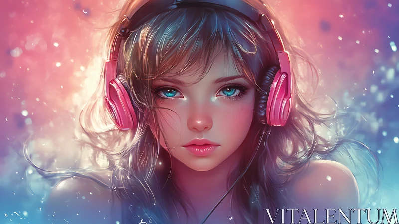 Neon daydream drifts as the girl with pink headphones listens