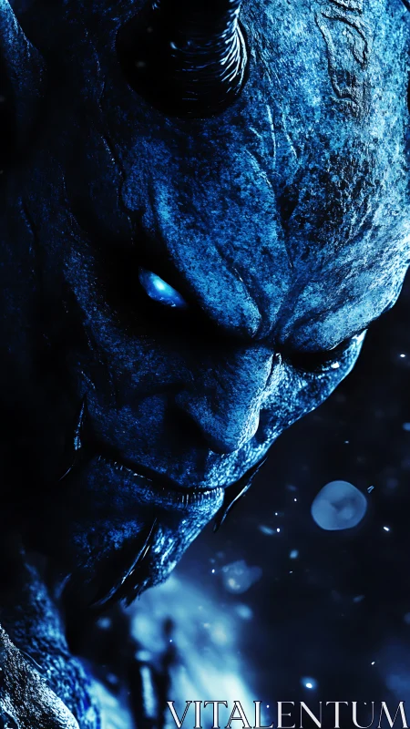 Frozen demon studies the void with a glacier-cold gaze