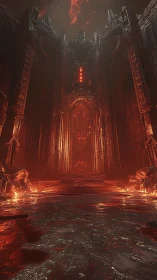 Massive infernal gate inside towering molten fortress.