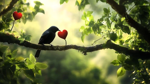Love Takes Flight: A Bird's Gentle Heart in Nature.