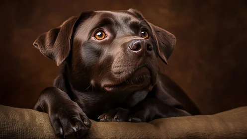 Chocolate Labrador portrait shows soulful eyes and rich fur