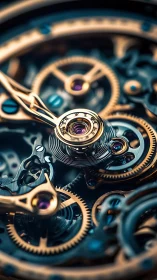 Intricate macro view of mechanical watch gears in motion.