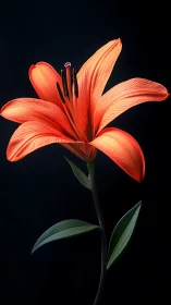 Red Lily Flower Against Dark Background