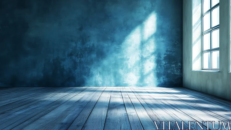 Sunlit blue room where quiet floorboards drink daylight.