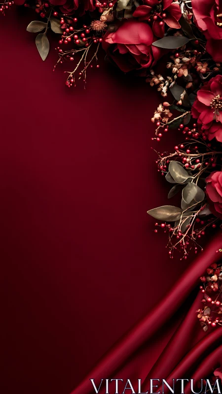 Luxe Floral Still Life with Burgundy Velvet Backdrop.