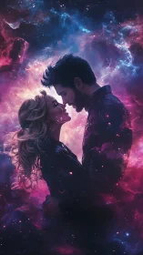 Nebular Silhouette Couple Intertwined in Cosmic Energy.
