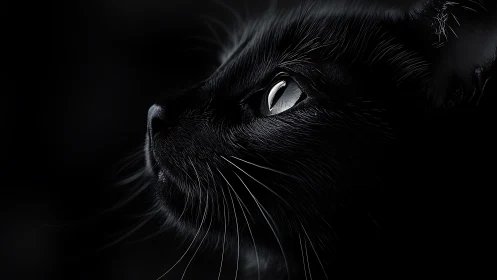 Black Cat Stares Into Luminous Night Contemplation