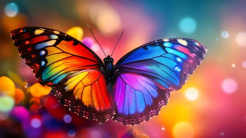 Multicolored butterfly on blurred bokeh background.