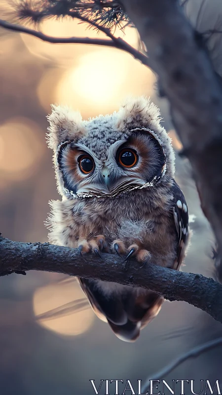 Moonlit fluff scholar perches with galaxy-bright owl eyes