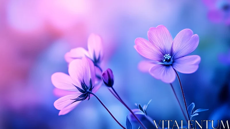 Botanical Depth: Cosmos Flowers in Chromatic Gradient Field.