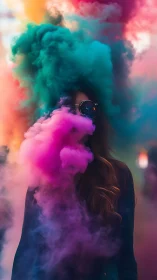 Portrait with prismatic smoke clouds and reflective lenses.