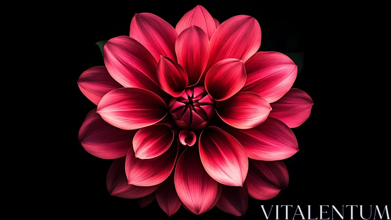 Red Dahlia Bloom Against Black Background.