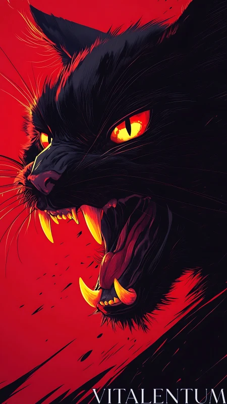 High contrast vector rendering of snarling black cat profile