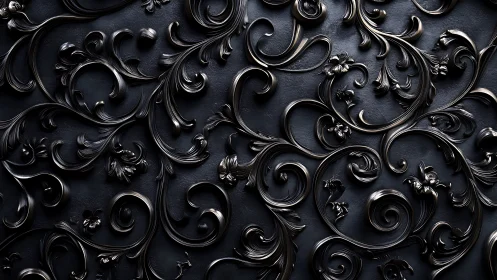 Baroque black metal scrollwork unfolds across a moody surface