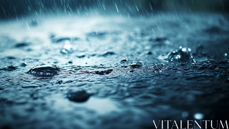 Close-up storm rainfall creating ripples on dark water surface.