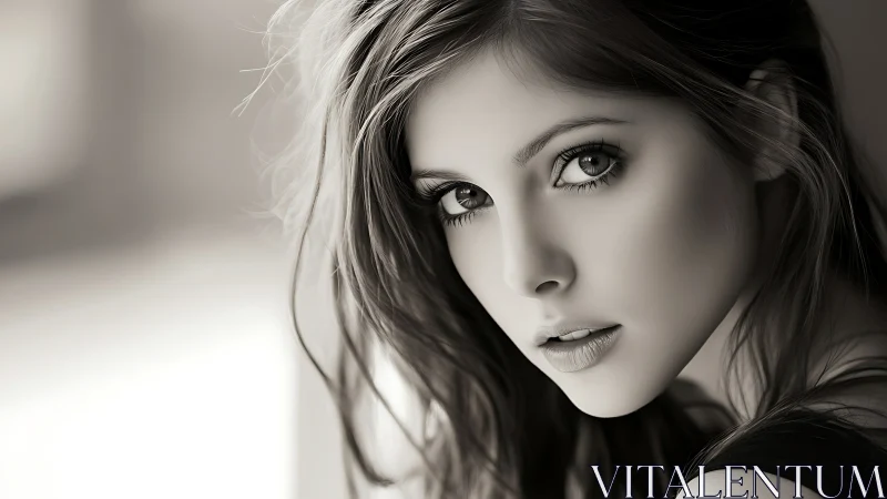 Velvet gaze in monochrome hush, poised between thoughts.