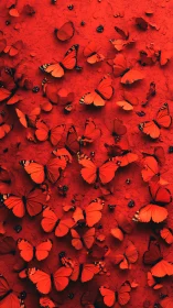 Radiant red butterflies drifting across a glowing scarlet sky.