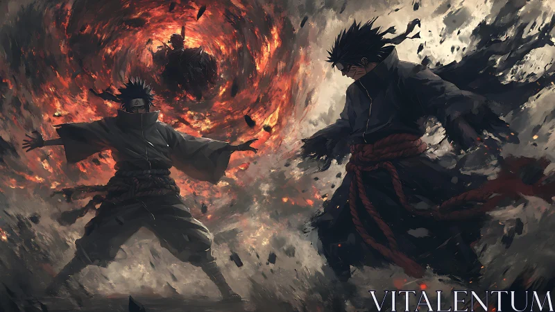 Rival ninja unleash swirling inferno vortex between them